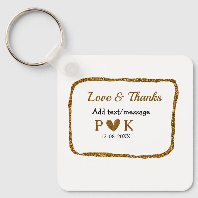 Love and thanks add couple name golden black weddi key ring (Front)
