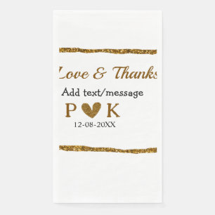 Love and thanks add couple name golden black weddi napkin