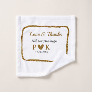 Love and thanks add couple name golden black weddi wash cloth