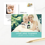 Love and Thanks Aqua Blue Wedding Monogram Photo Postcard<br><div class="desc">Classic wedding thank you post card template features a photo on the front and back, "Love and Thanks" custom text with monogram on the front. Background colour on the front (aqua blue) and back (white) of the card can be customised to another colour via Customise it / Edit / Background....</div>