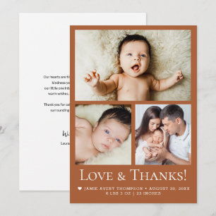Love and Thanks Baby birth Photo terracotta Thank You Card