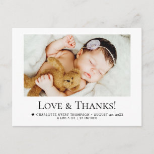 Love and Thanks Baby Girl Photo Birth Stats Postcard