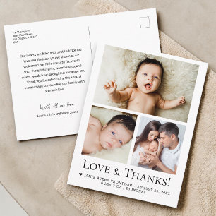 Love and Thanks Baby Photo Birth announcement Postcard