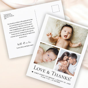 Love and Thanks Baby Photo Birth announcement Postcard