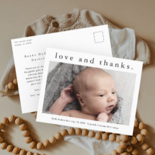 Love and Thanks Baby Photo Birth Announcement Postcard