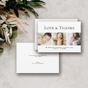 Love and Thanks Baby Photos Minimal Birth Thank You Card