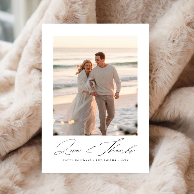 Love and Thanks Beach Photo Christmas Double Sided Thank You Card (Creator Uploaded)
