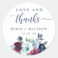 Love and Thanks Berry Blue Burgundy Floral Favour