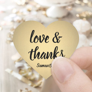 Love and Thanks Black and Gold Faux Foil Thank You Heart Sticker