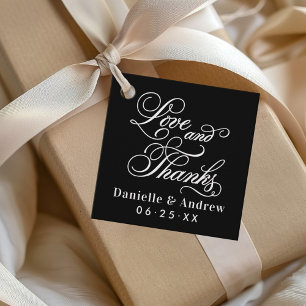 Love and Thanks Black Calligraphy Wedding Monogram Favour Tags