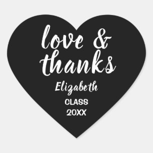 Love and Thanks Black Graduation Heart Sticker