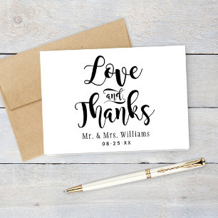 Love and Thanks Black Handwritten Script Wedding Thank You Card
