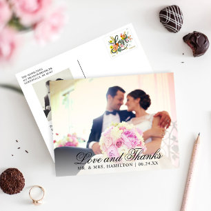 Love and Thanks Black Wedding Photo Thank You Postcard