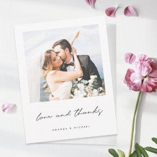 Love and Thanks Black White Border Photo Wedding Thank You Card