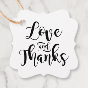 Love and Thanks Black White Calligraphy Wedding Favour Tags