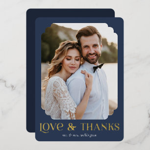 Love and Thanks Blue Gold Wedding Thank You Card