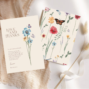 Love And Thanks Blue Wildflower Wedding Thank You Card