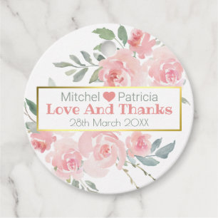 Love And Thanks Blush Pink And Greenery Wedding Favour Tags