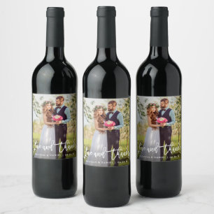Love and Thanks Brush Script Wedding Thank You Wine Label