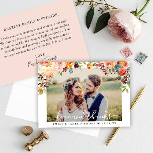 Love and Thanks Burgundy Rustic Romance Wedding Thank You Card