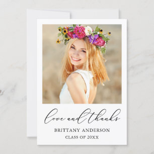 Love and Thanks Calligraphy Ink Script Graduation Thank You Card