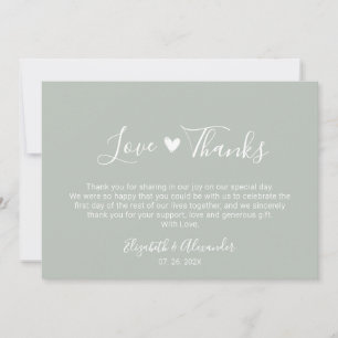 Love and Thanks Calligraphy Sage Green Wedding Thank You Card