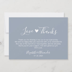 Love and Thanks Calligraphy Script Blue Wedding  Thank You Card