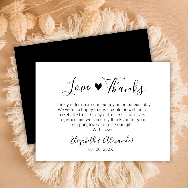 Love and Thanks Calligraphy Script Heart Wedding  Thank You Card (Creator Uploaded)