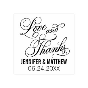 Love and Thanks Calligraphy Script Wedding Rubber Stamp