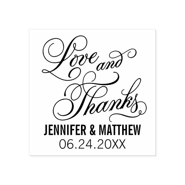 Love and Thanks Calligraphy Script Wedding Rubber Stamp (Imprint)