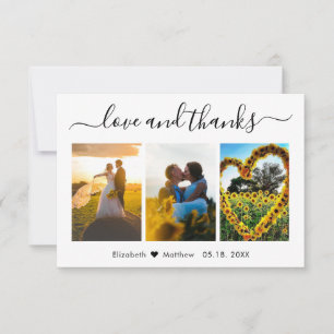 Love and Thanks Calligraphy Wedding Photo Collage Thank You Card