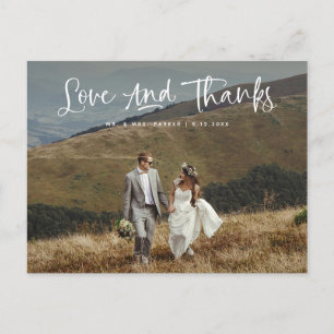 Love and Thanks Casual Photo Wedding Thank You Postcard