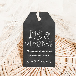 Love and Thanks Chalkboard Monogram Wedding Favour Gift Tags