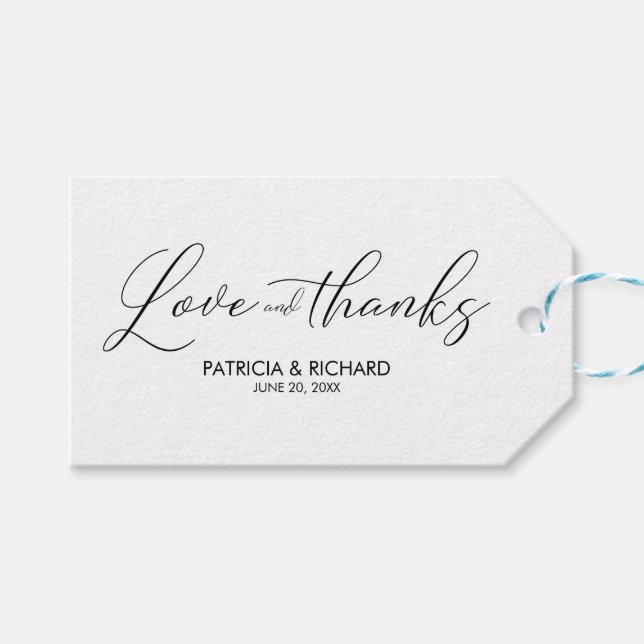 Love and Thanks Chic Script Wedding Favours Tag (Front (Horizontal))