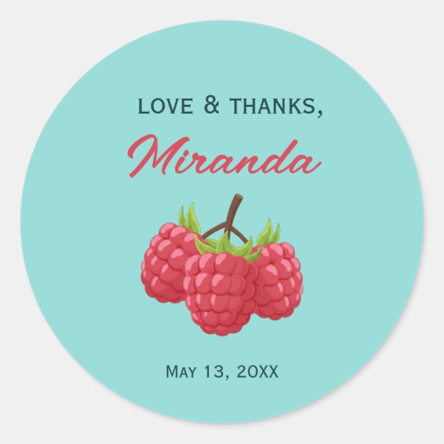 Love and Thanks Custom Round Sticker with Raspbery (Front)