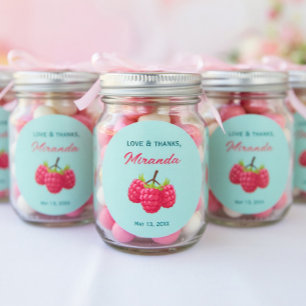 Love and Thanks Custom Round Sticker with Raspbery