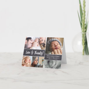 Love and thanks Customisable photos and birth info Thank You Card