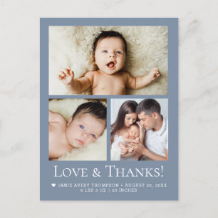 Love and Thanks Dusty blue Baby Photo announcement Postcard