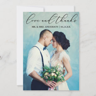 Love and Thanks Elegant Calligraphy Wedding Photo Thank You Card