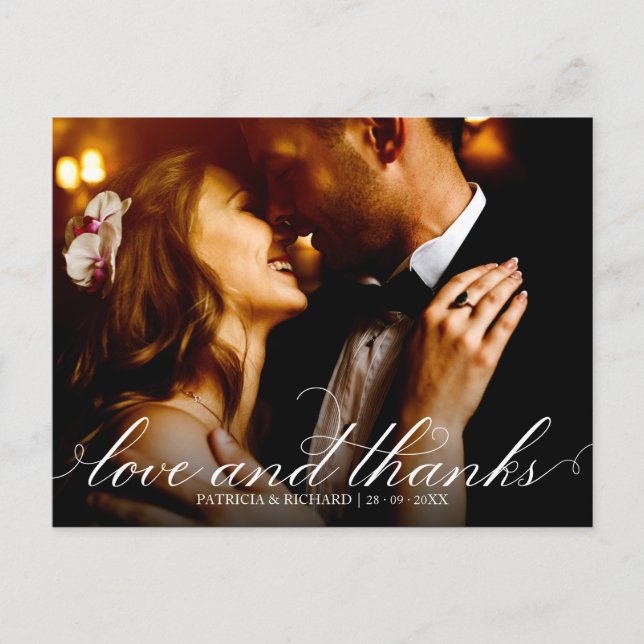 Love And Thanks Elegant Wedding Thank You Photo Postcard (Front)