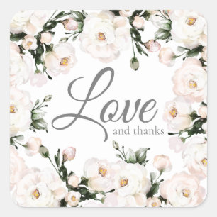 Love and Thanks Elegant White Roses Wedding Square Sticker