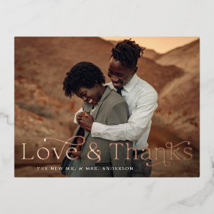 Love and Thanks Foil Wedding Thank You Postcard