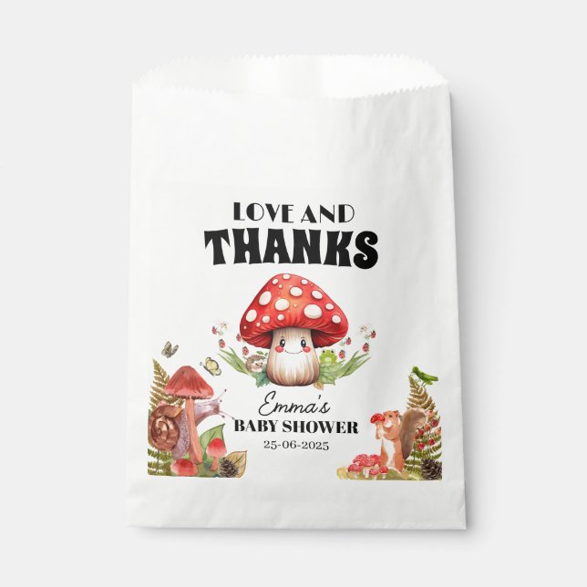 Love and Thanks Fungi Mushroom Moth Baby Shower Favour Bags (Front)