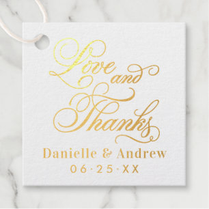 Love and Thanks Gold Calligraphy Monogram Wedding Favour Tags