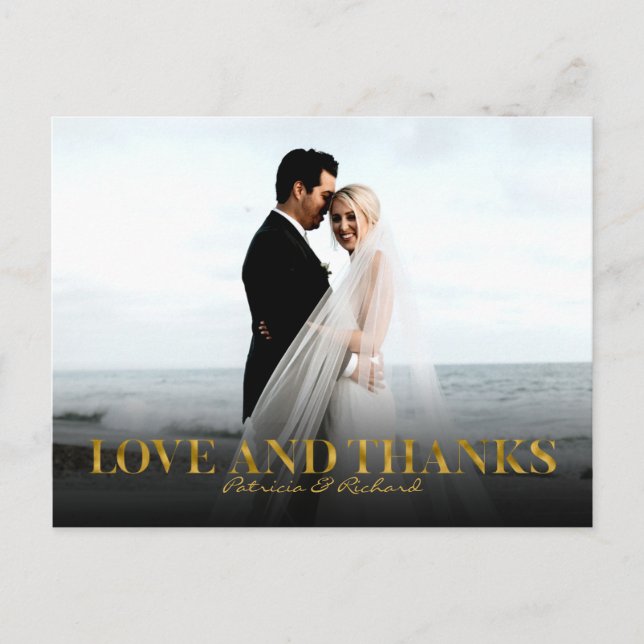 Love And Thanks Gold Foil Wedding Thank You Foto Postcard (Front)