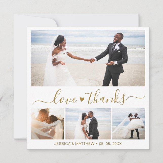 Love and Thanks Gold Script Photo Collage Wedding (Front)