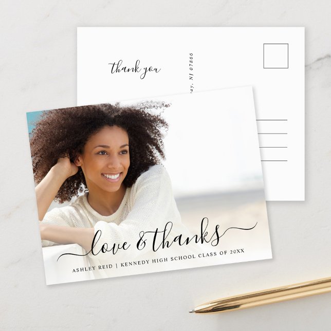 Love and Thanks Graduation Photo Overlay Postcard (Creator Uploaded)