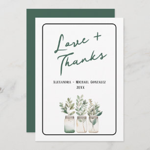 Love and Thanks Green Minimalist Thank You Card