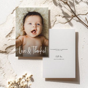 Love and Thanks Handlettering Custom Baby Photo Thank You Card