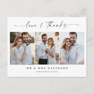 Love and Thanks Handwritten Script Wedding Photo Postcard